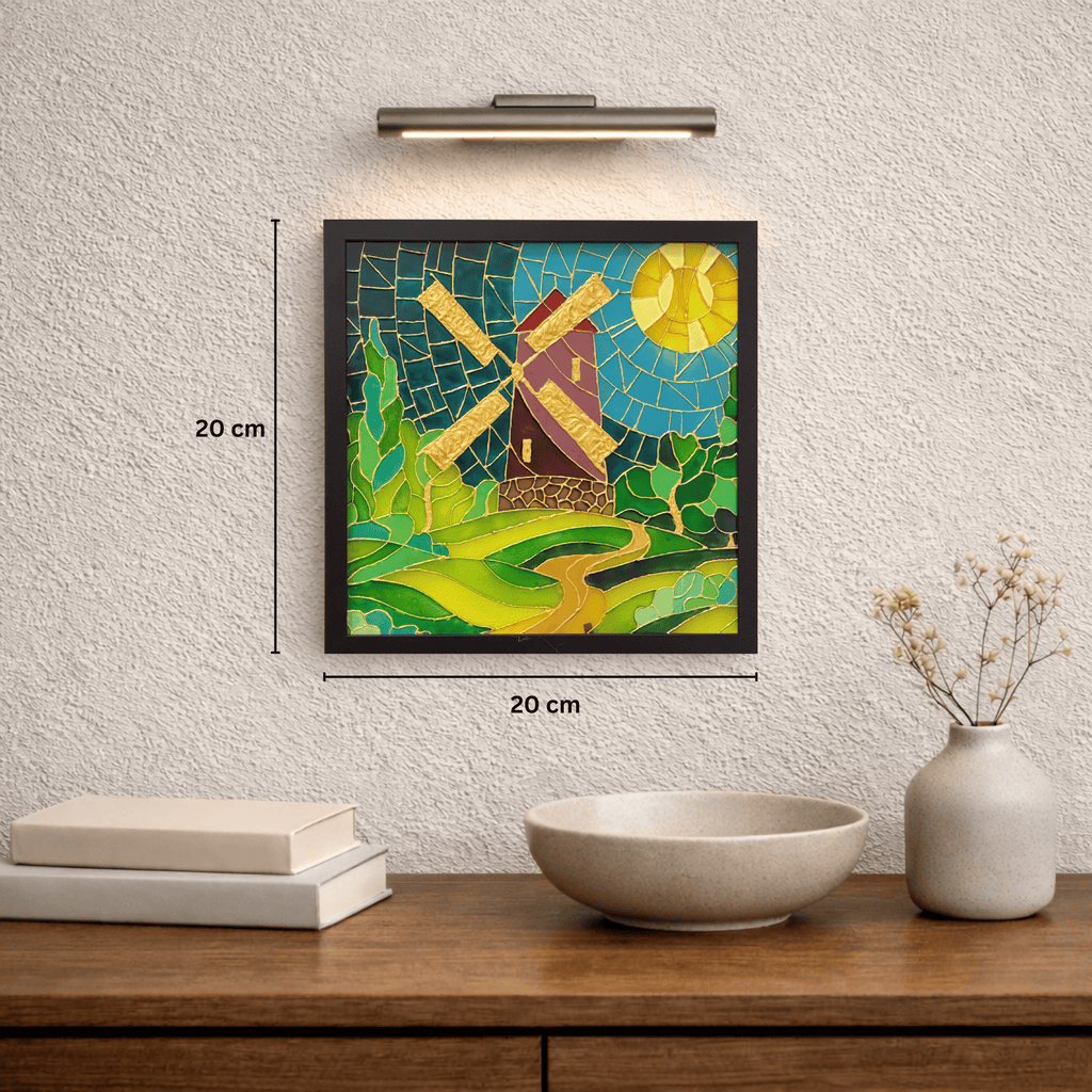 A Dutch mill art work on a wall