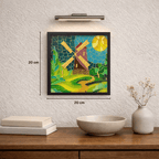 A Dutch mill art work on a wall