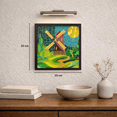 A Dutch mill art work on a wall